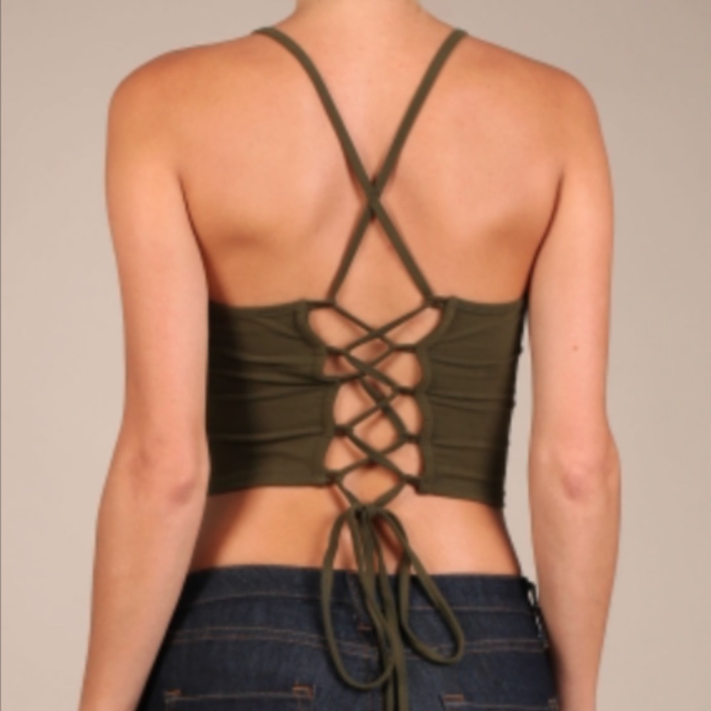 LACE UP BACK CROPPED HALTER TOP